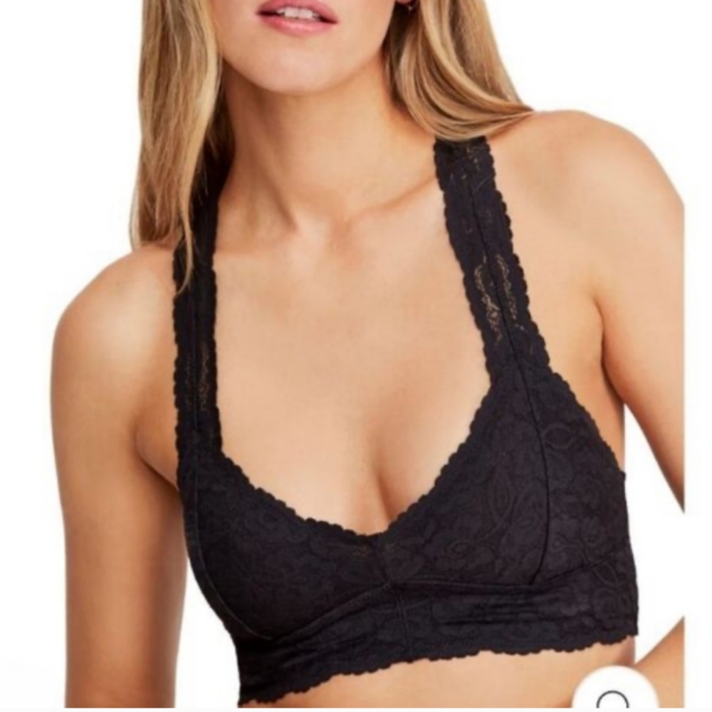 Free People Galloon Lace Racerback Bralette Black Size Large